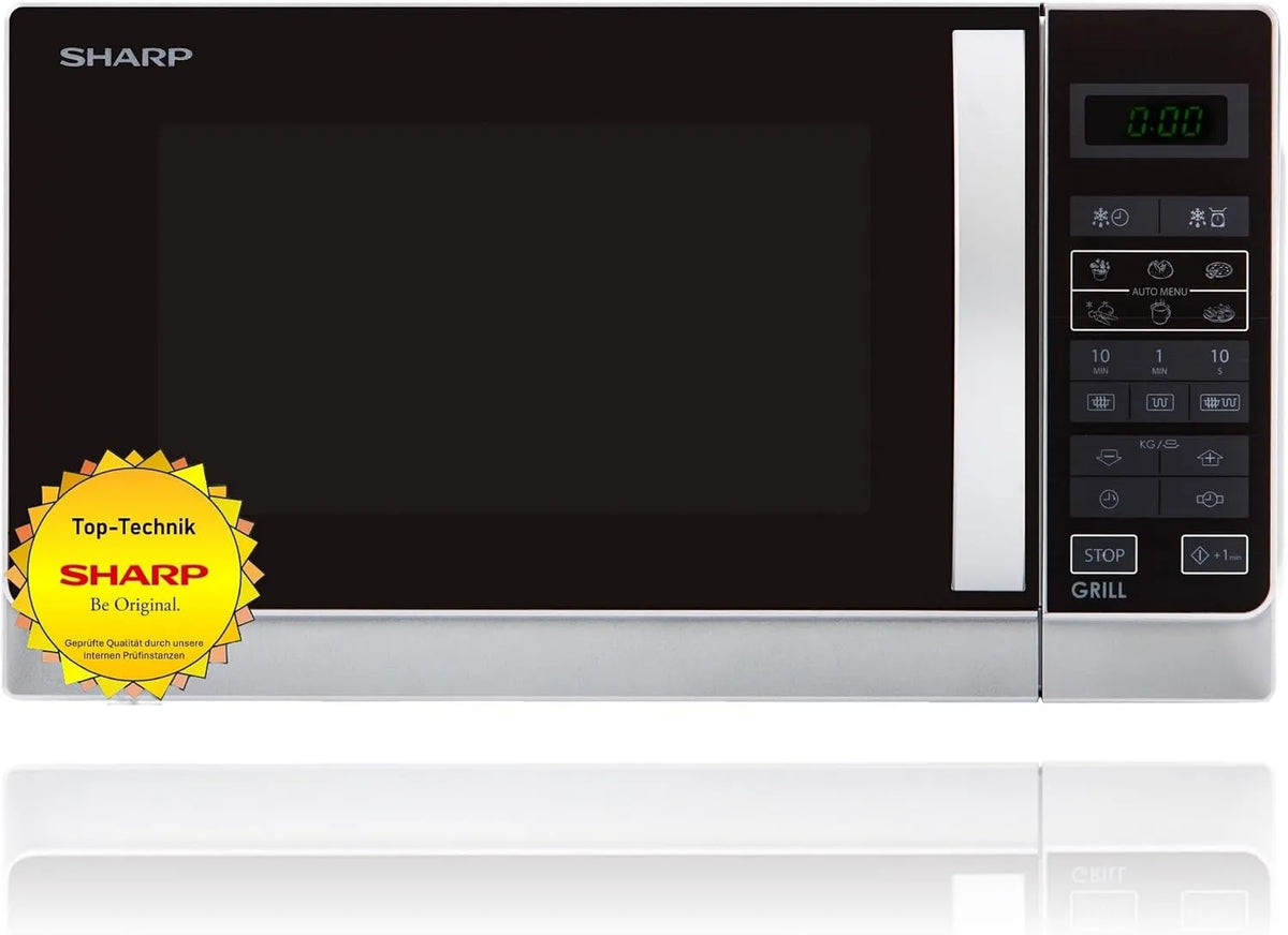 SHARP R642INW 2-in-1, Samostatné mikrovlnné trouby, Mikrovlnná trouba / Grill Kompaktní mikrovlnné zařízení / Denní displej /, Černá / stříbrná