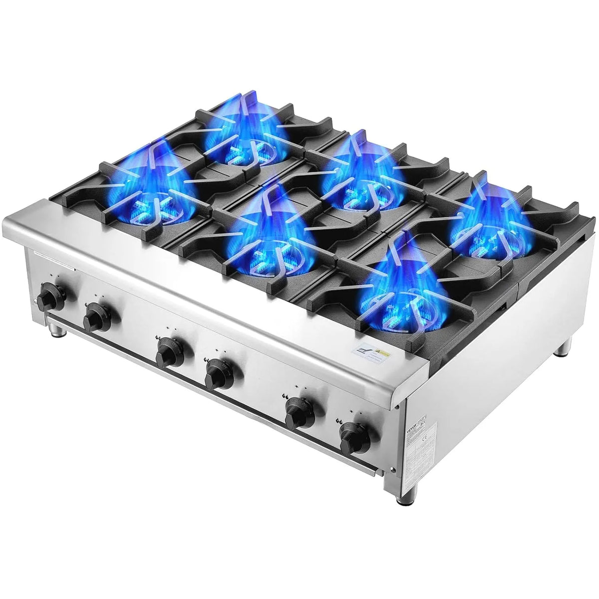 VEVOR, Varné desky, Komerční plynový sporák Plynový sporák s 6 plynovými poli, plynový sporák propan, Stříbrná, 915 x 775 x 335 mm, 42 kW