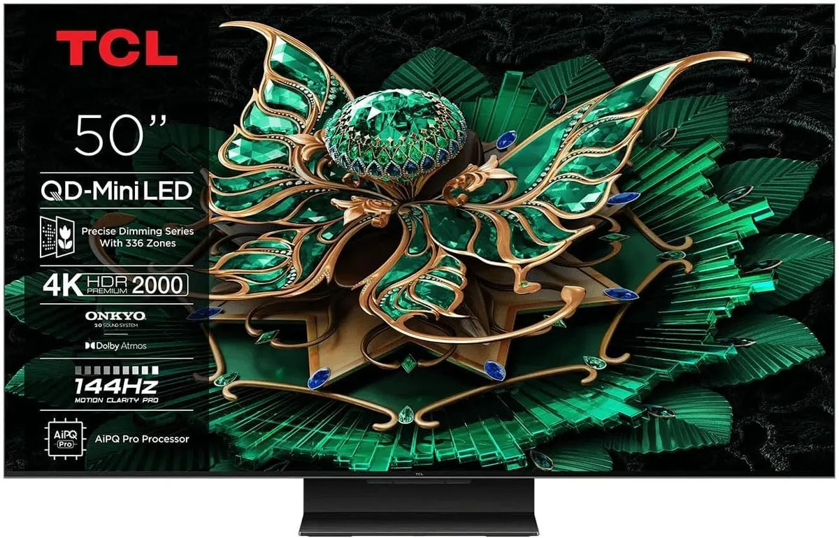 TCL 50C79K, Přenosné televizory, 127cm 4K QD Mini Pro 144Hz LED TV s Google a Dolby Atmos Soundsystem, Černá, 127cm, 4K, 144Hz