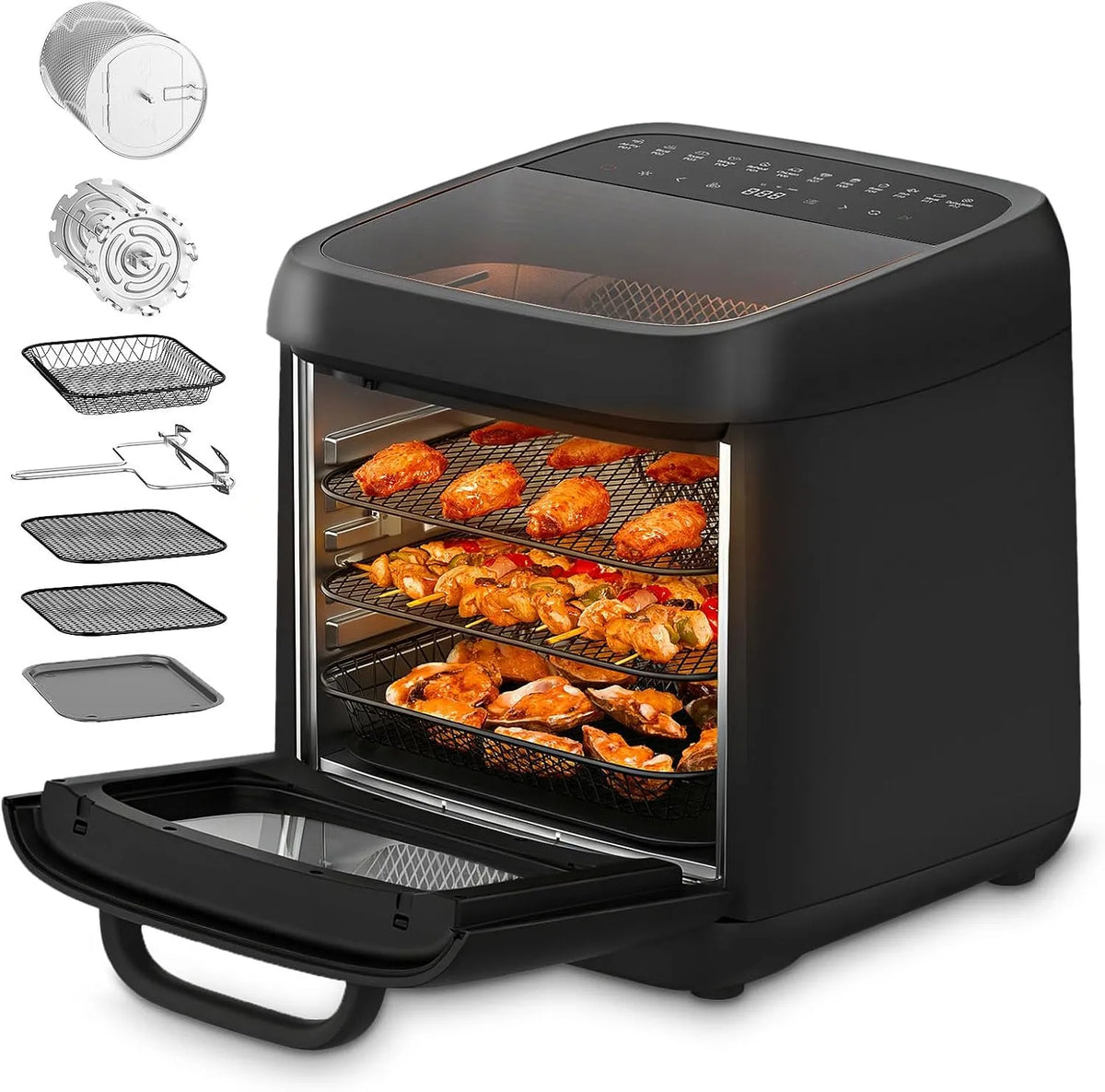 CULINIX, Horkovzdušné fritézy, Teplý vzduch fritor XXL 12L, mini trouba s cirkulujícím vzduchem, 2 okna pro, Černá / stříbrná, 12L