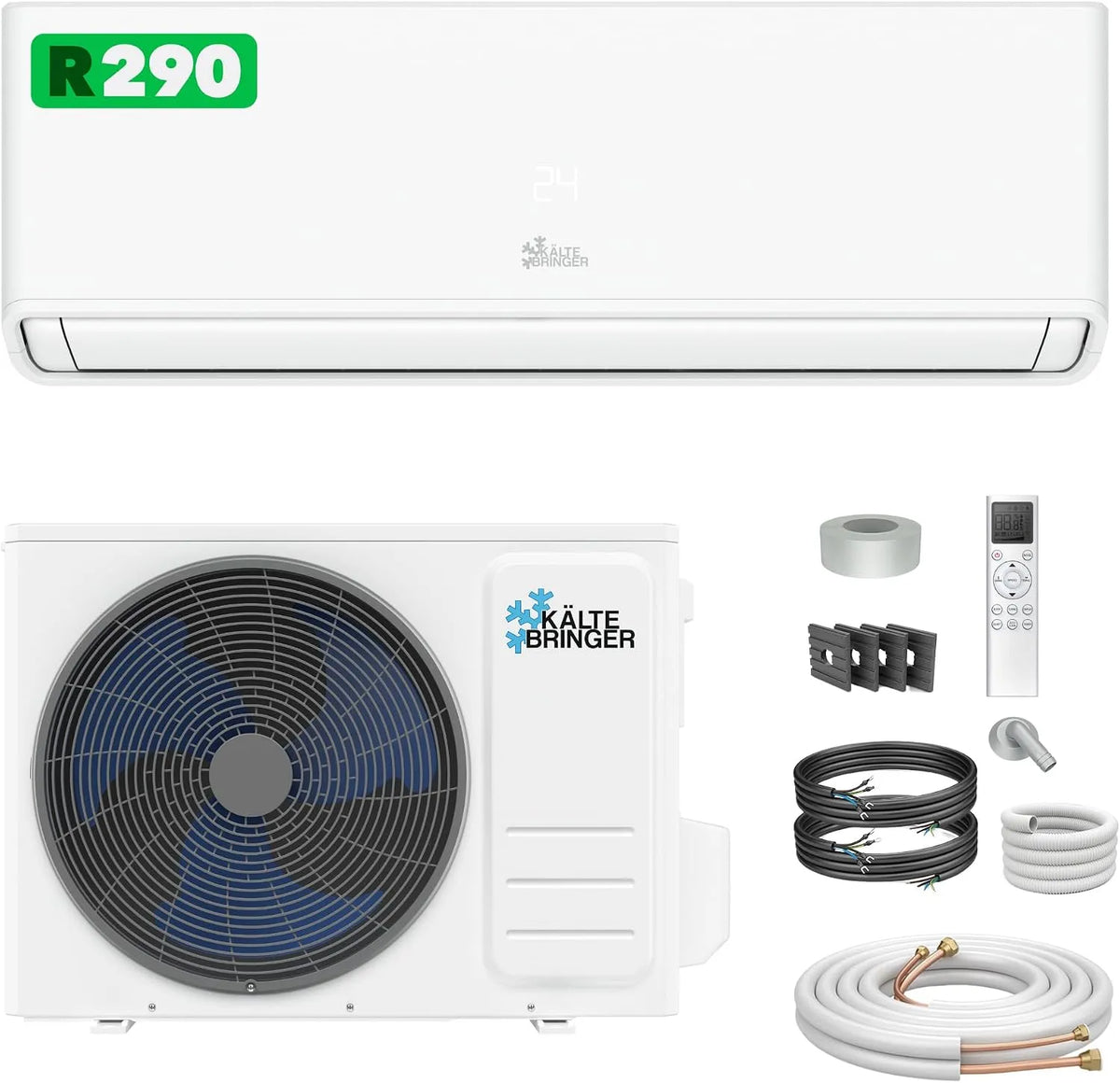 Kältebringer R290, Splitové klimatizace, Provzdušňovací Bringer ® Split Klimatizace 12000 BTU 3, 7 kW Chladivo, Bílá, 12000 BTU, 3, 7 kW, 19 dB