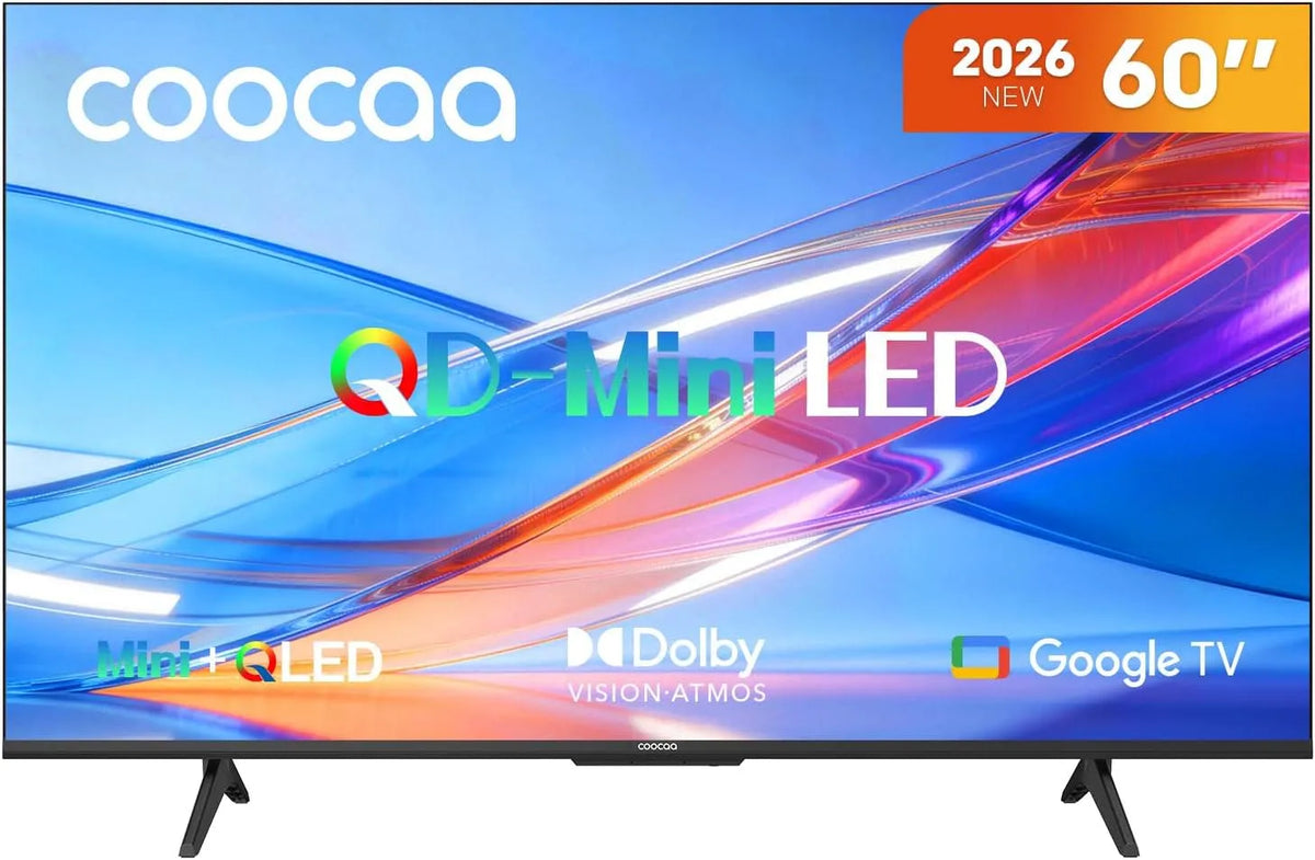 coocaa DVB-T2/C/S2 HDR10, Televizory, + 60 palců TV QD-Mini LED TV, 4K Smart TV s Google TV, Dolby Vision & Atmos, Černá, Mini LED, 4K, QLED