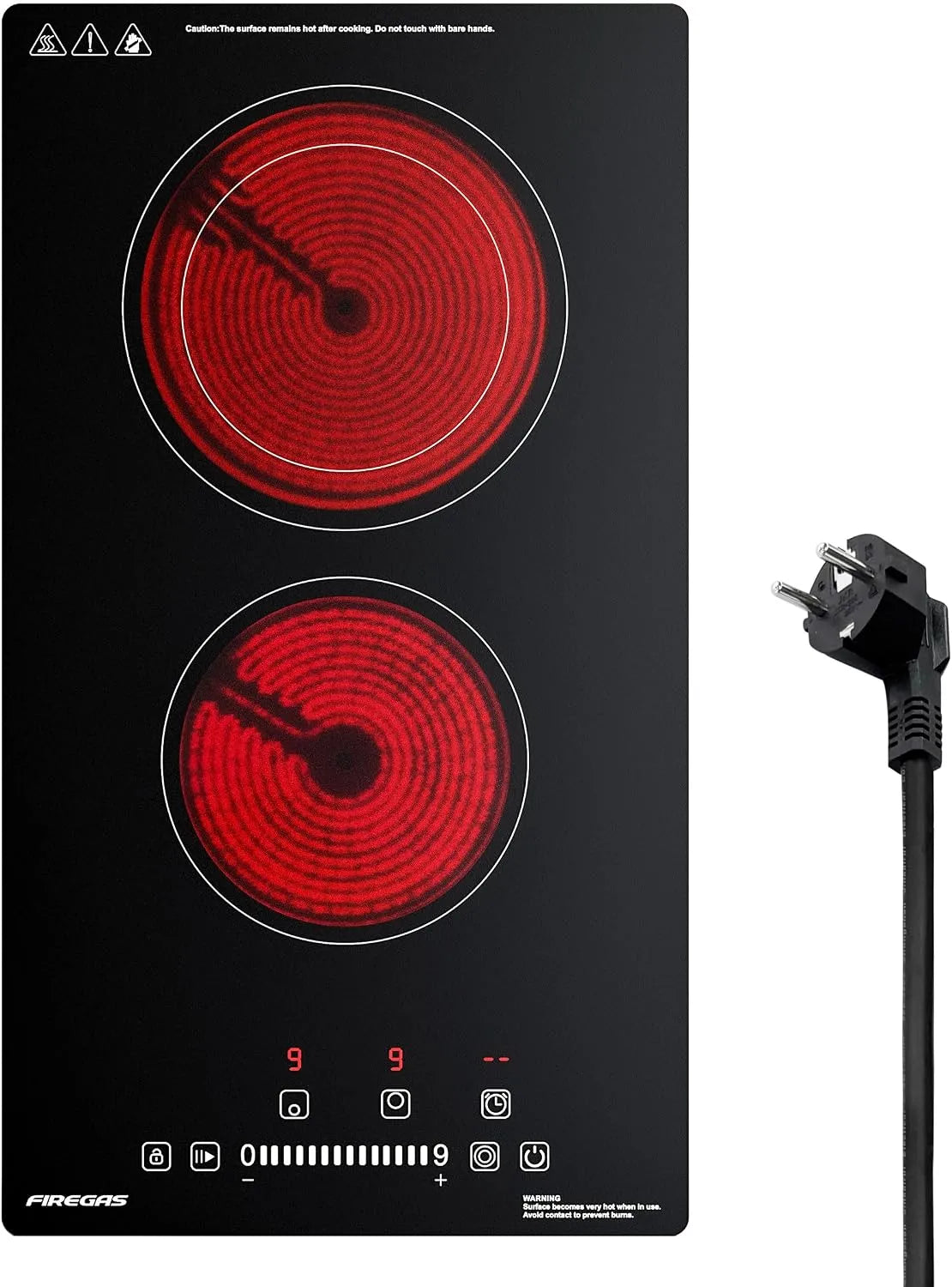 FIREGAS, Varné desky, Domino Glasce Keramické Cooktop, Paving Kit Glasce Electric Cooktop, 3400W, 9, Černá, 2 v, 1200 W, 2200 W
