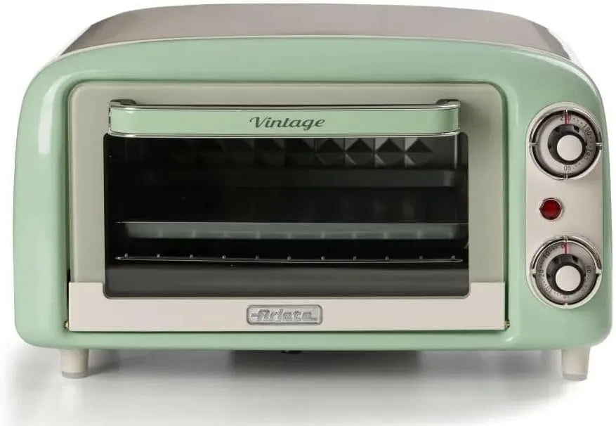 Ariete 60-Minuten-Timer, Trouby, 3919 Vintage Mini- trouba, 10 L kapacita, pro pečení nebo vytápění potravin, Stříbro / zelená, 3919 V, 10 L