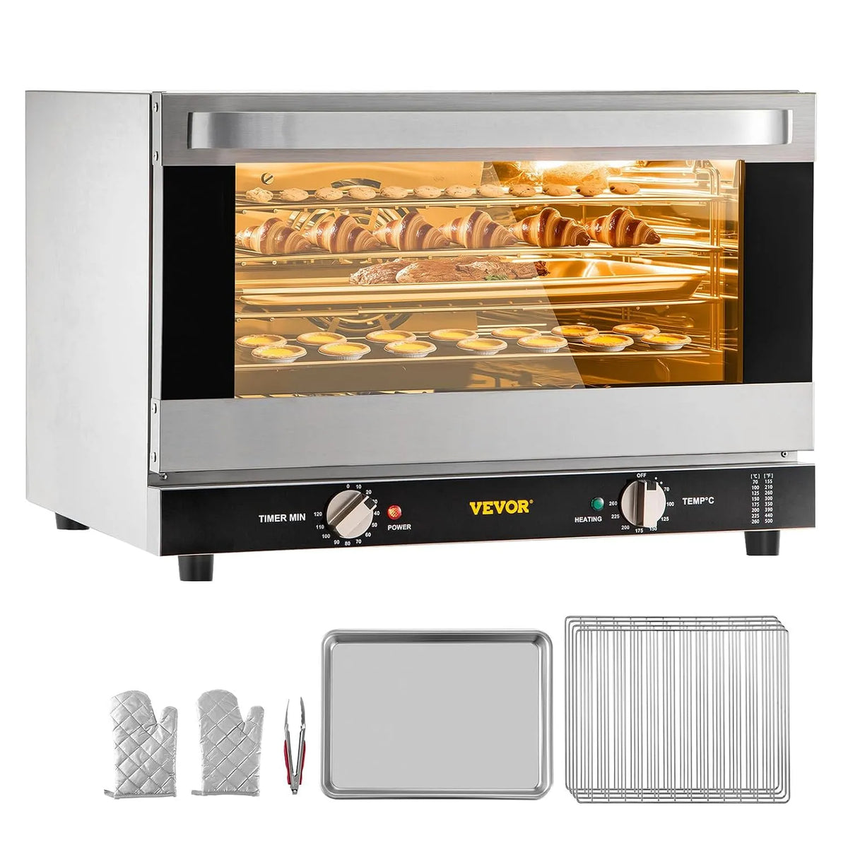 VEVOR, Mini trouby, Mini trouba, 47 L Grillofen 1600 W Mini trouba Stůl trouba 4 vrstvy, 58 x 55 x 40, Černá / stříbrná, 47 L, 1600 W, 4 v