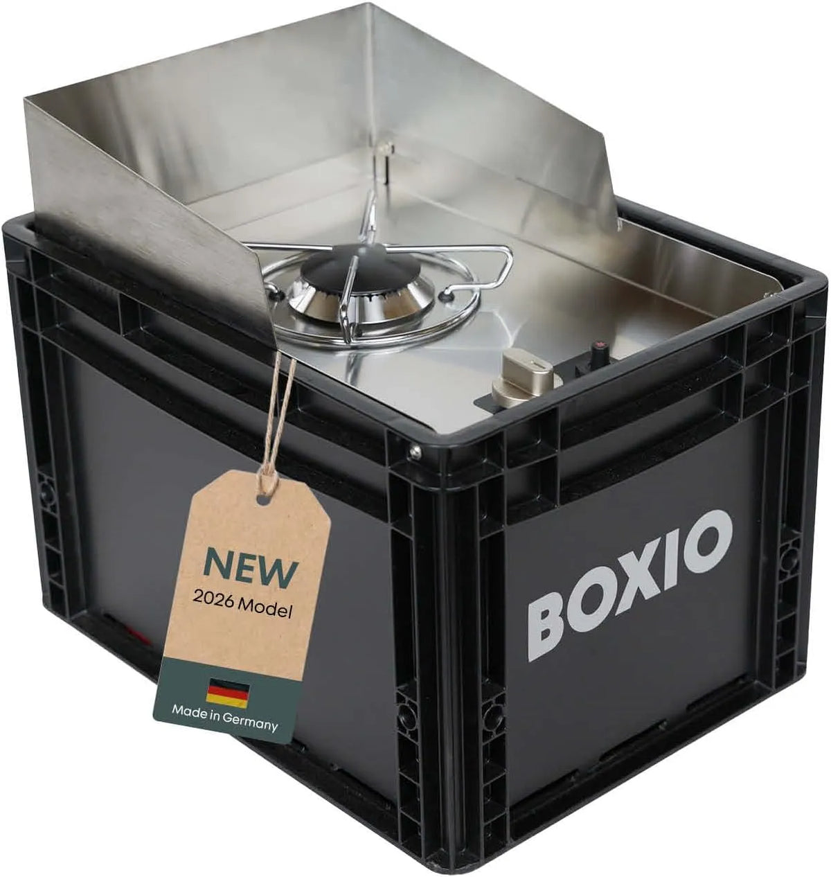 BOXIO, COOK 2.0: Plynový sporák pro kempování s 1800 watty, piezo zapalováním a ochranou, Černá, 1800 w, 300 W