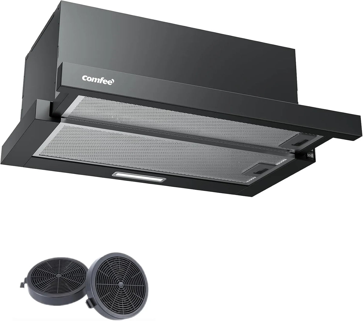 Comfee CHL03M21B, Výsuvné digestoře, Plochý štít 60cm, rozšiřitelný A + černá, 60cm, 4 L