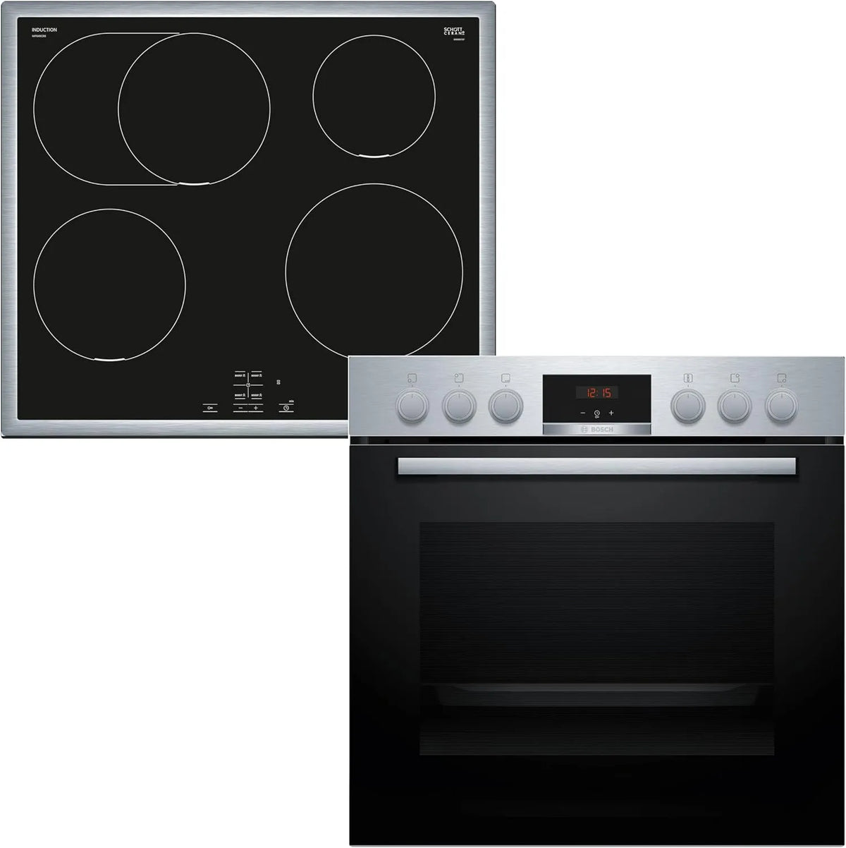 Bosch HND415LS62 HEA513BS4, Sety sporáku a trouby, stavebnicový set řady 4, sestávající ze sporáku, 60 x 60 cm, 3D teplovodního, Černá, 415L