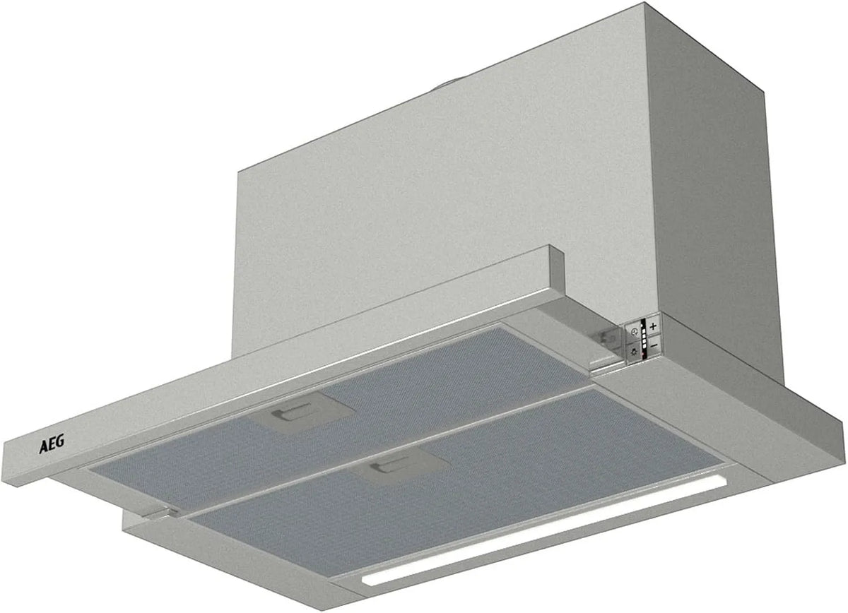 AEG DPE5660M 660m3, Výsuvné digestoře, Výfuková kapota Plochá kuželka 60 cm šedá / h, Šedá, 60 cm, 69 dB