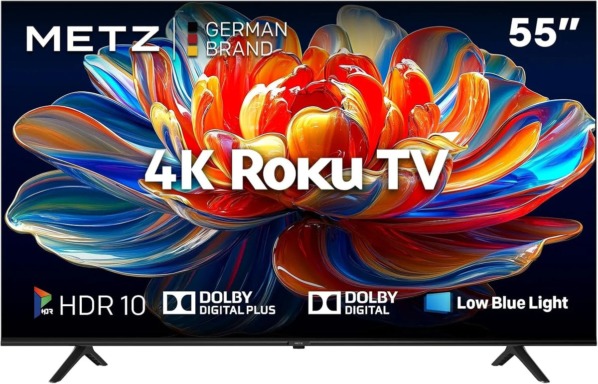 METZ 55MUD6011Z, Televizory, Blue Roku TV, 4K UHD Smart TV, 55 palců, 139 cm, TV s trojitým tunerem, s WLAN, Modrá / černá, 4K