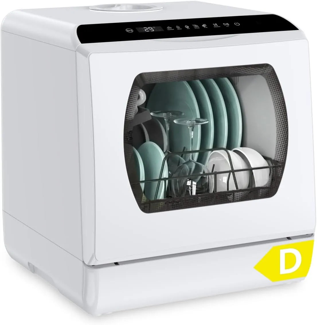 Hermitlux, Stolní myčky nádobí, Hermitux Mini Myčka nádobí 6 programů, 5 stropů, skleněné dveře, Bílá, 25 cm