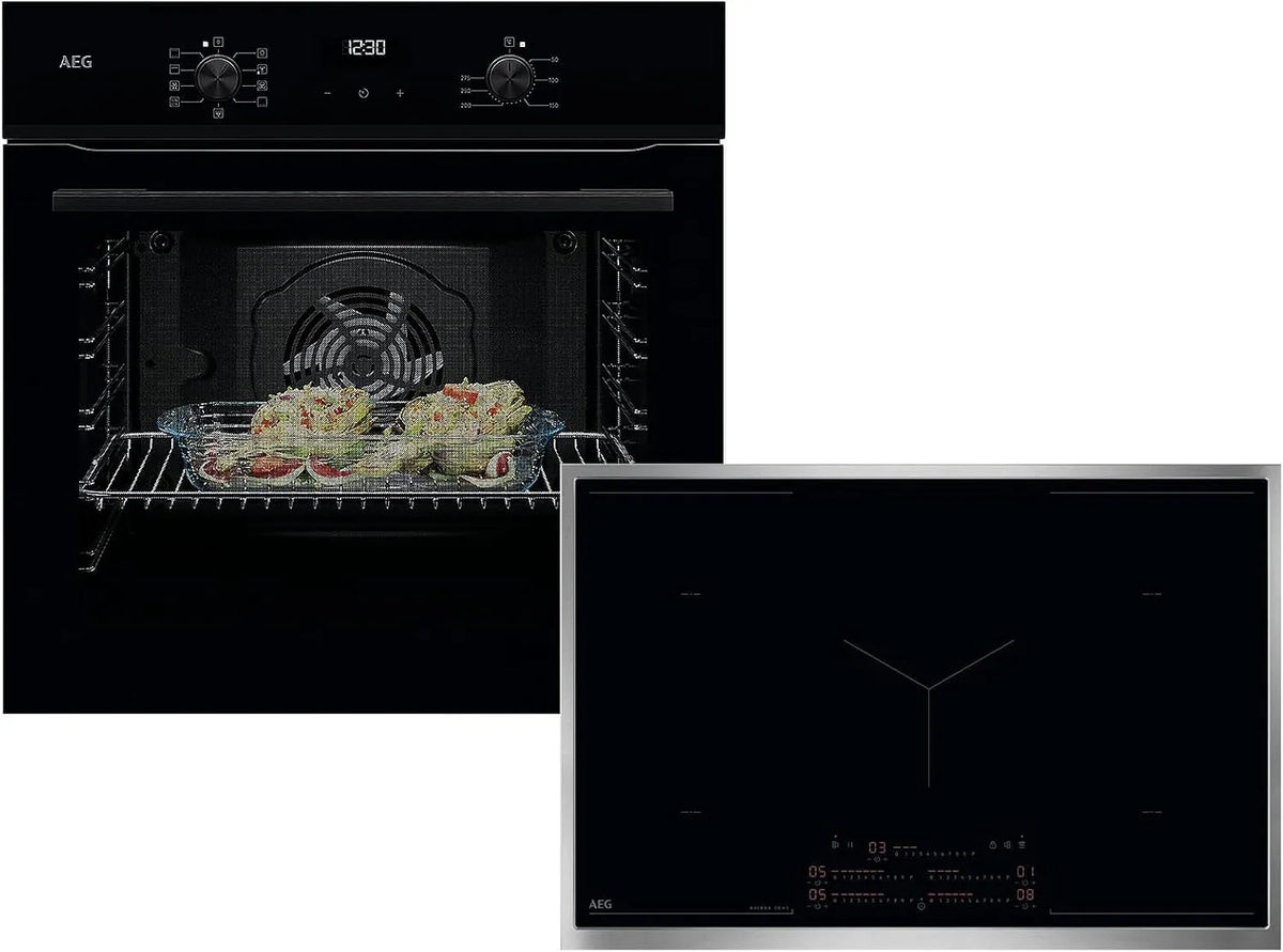 AEG BP1100B OIK85M00XB, Sety sporáku a trouby, Sada balení Buráček + Indukční Cooktop, Černá, 80 cm, 72 l, 40 W