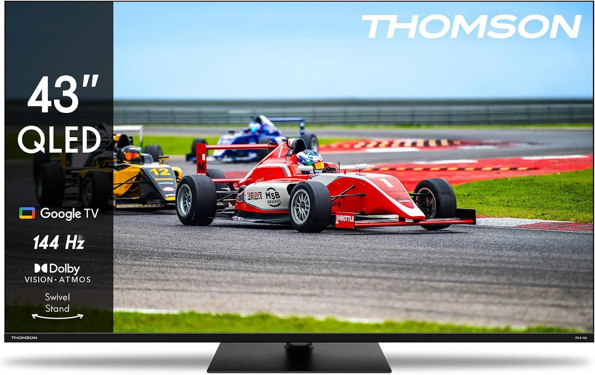 Thomson 43QG7C14, 43 palců (109cm) QLED Pro 144Hz centrální stojan Google Smart TV, Wi-Fi, Dolby, Černá, 109cm, QLED, 144Hz, 4K