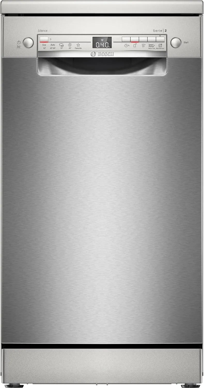 Bosch SPS2HKI42E, Myčky nádobí, 60 cm, série 2, Smarter myčka na nádobí Freestanding, 45 cm široký, Silver Inox, příbory, Stříbrná, 45 cm