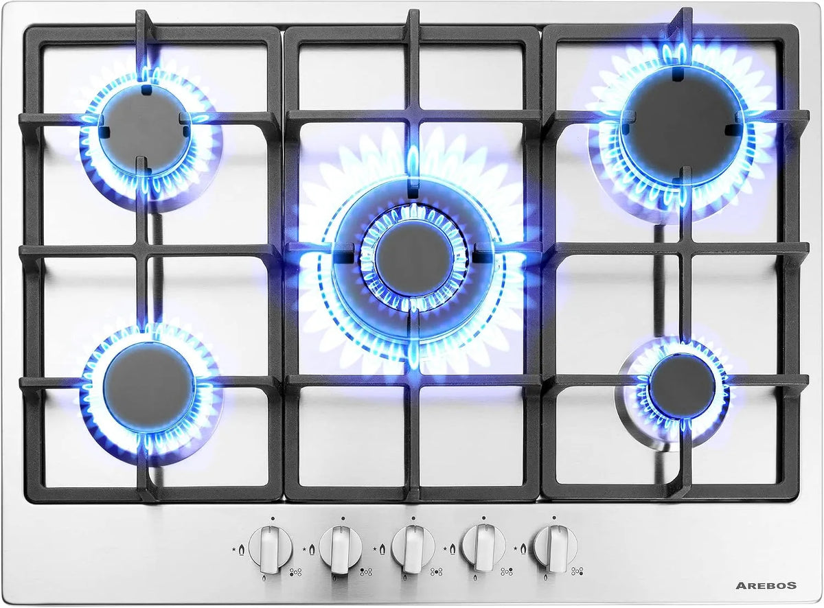 Arebos, Varné desky, Gas Cooktop 5 Plamen, Černá, 2 v, 2400 W, 1800 W, 1000 W
