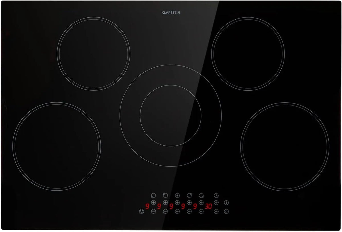 Klarstein, Varné desky, Glasce keramická kuchyně, sporák s 5 kuchařskými potřebami, 8200W kuchařská varná, Černá, 8200W, 80 cm, 770 x 520 x 4 mm