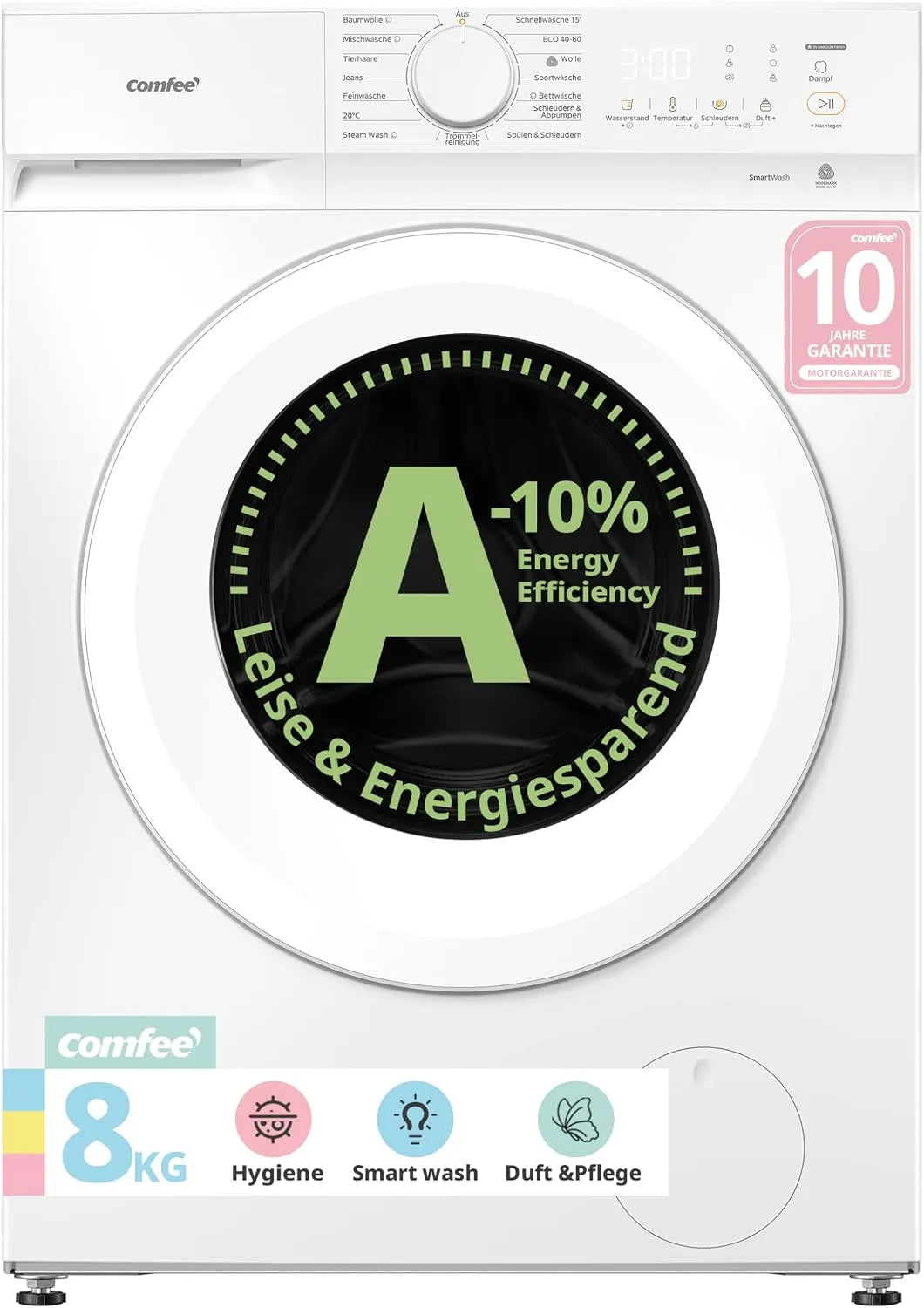 Comfee A-10 CF08EWP05W, Pračky, Komferová přední nakladač pračka 8 kg energetické třídy % bílé, Bílá, 8 kg, 05W, 48 cm