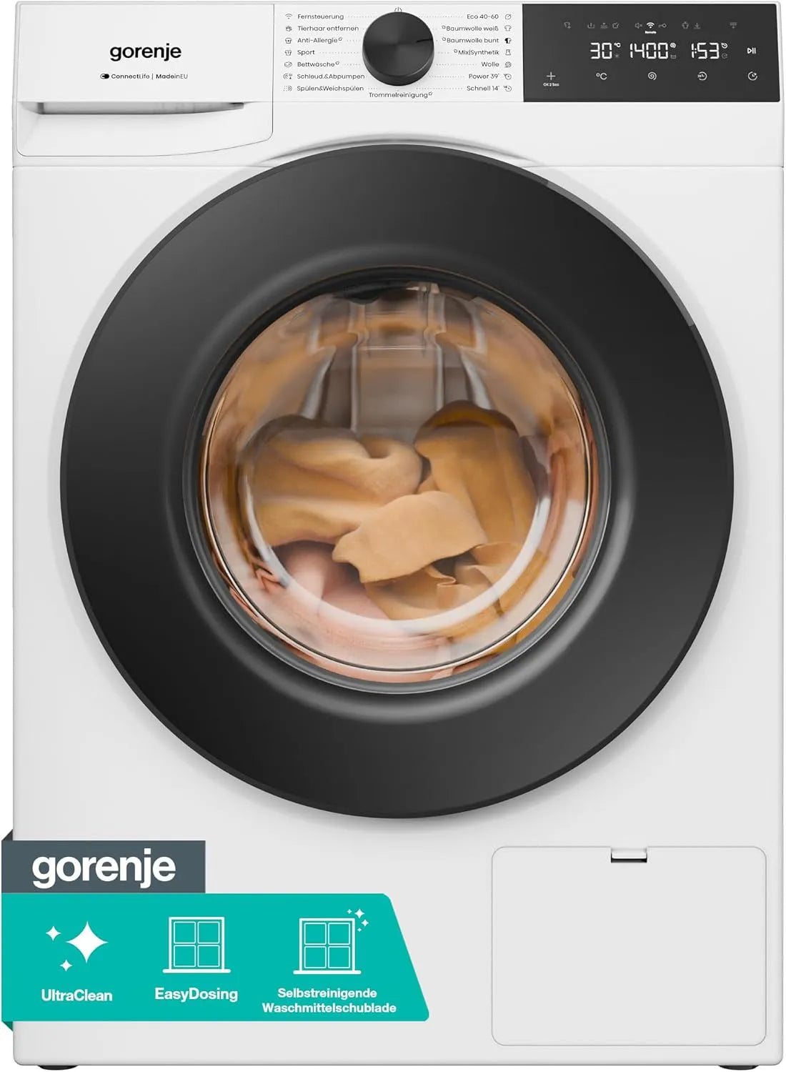 Gorenje WGAM484A, Pračky, pračka s funkcí páry / 8 KG / 1400 U-Min / ConnectLife / 15 Programy / UltraClean, Bílá, 8 KG