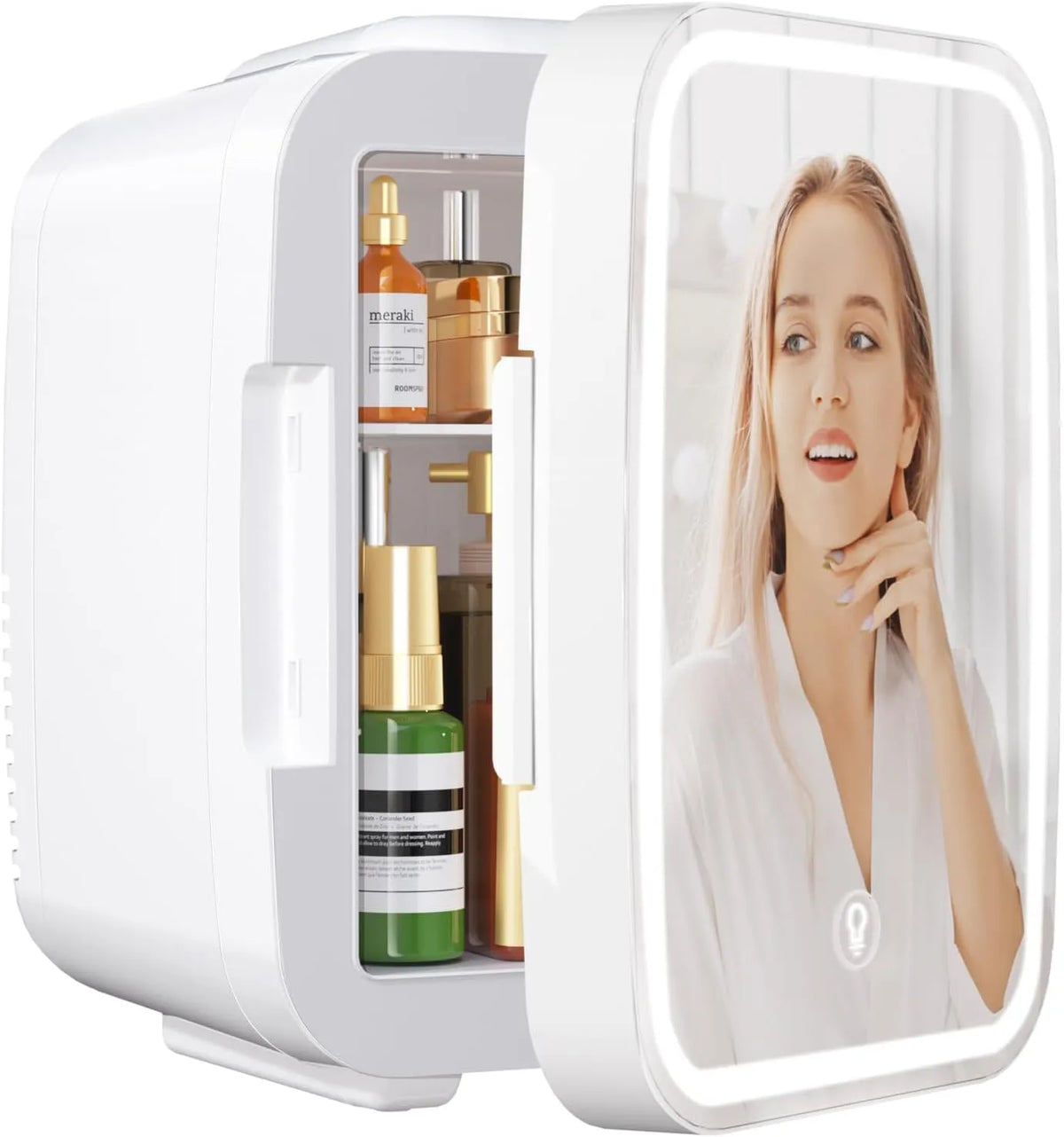 YASHE AC/12, Minichladničky, Mini-Lednice pro ložnici, Skincare s LED zrcadlem, malá lednička, 4 l, přenosný, Bílá, 220 V, 12 V, 87 x 5