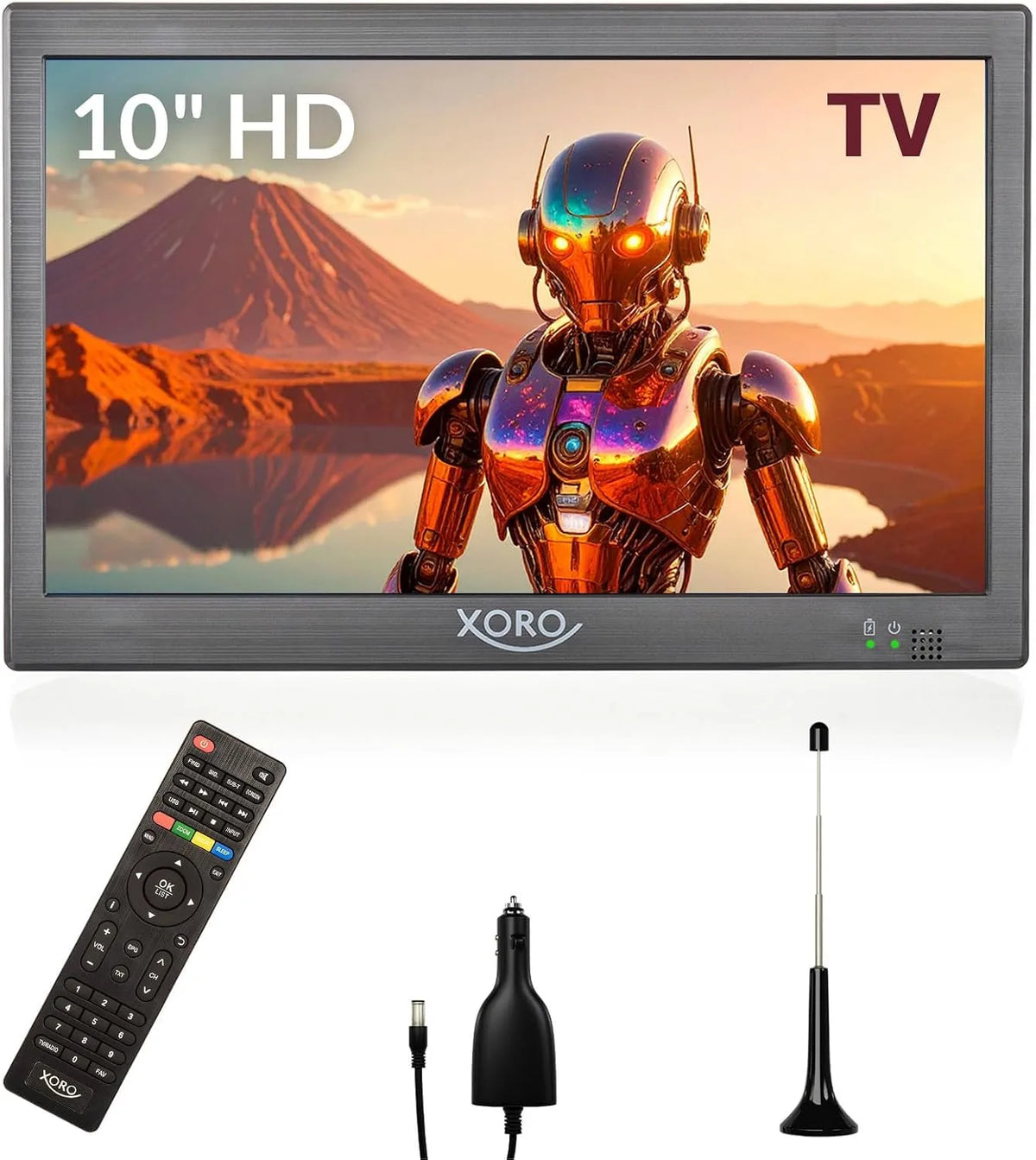 Xoro H.265/HEVC DVB-T2, TV a domácí kino, PTL 1015 V2 10.1 'přenosná TV, H.265 / HEVC, baterie, USB 2.0, Černá, 1015 V, 10.1 ', 2x 1, 3W
