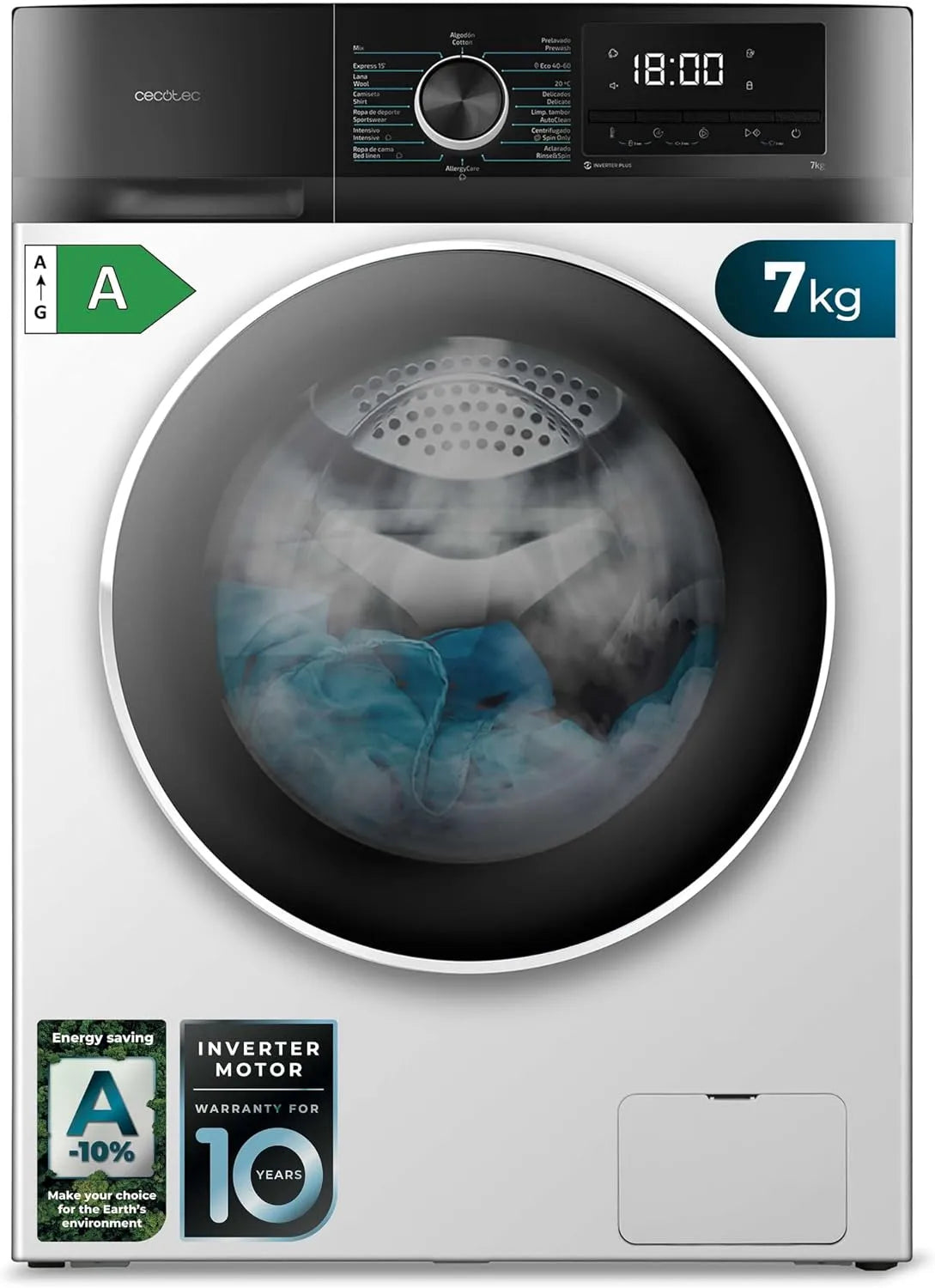 Cecotec, Pračky, Pračka 7 kg Bolero DressCode 7500 Inverter A, Bílá, 7 kg