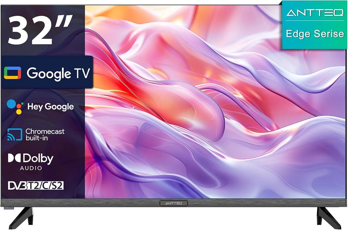 Antteq DVB-C/S/S2/T/T2, Televizory, G32 Smart TV 32 palců (TV 80 cm) Bluetooth, Google TV s Wi-Fi, Google Assistant, Černá, 80 cm, 1366 × 768