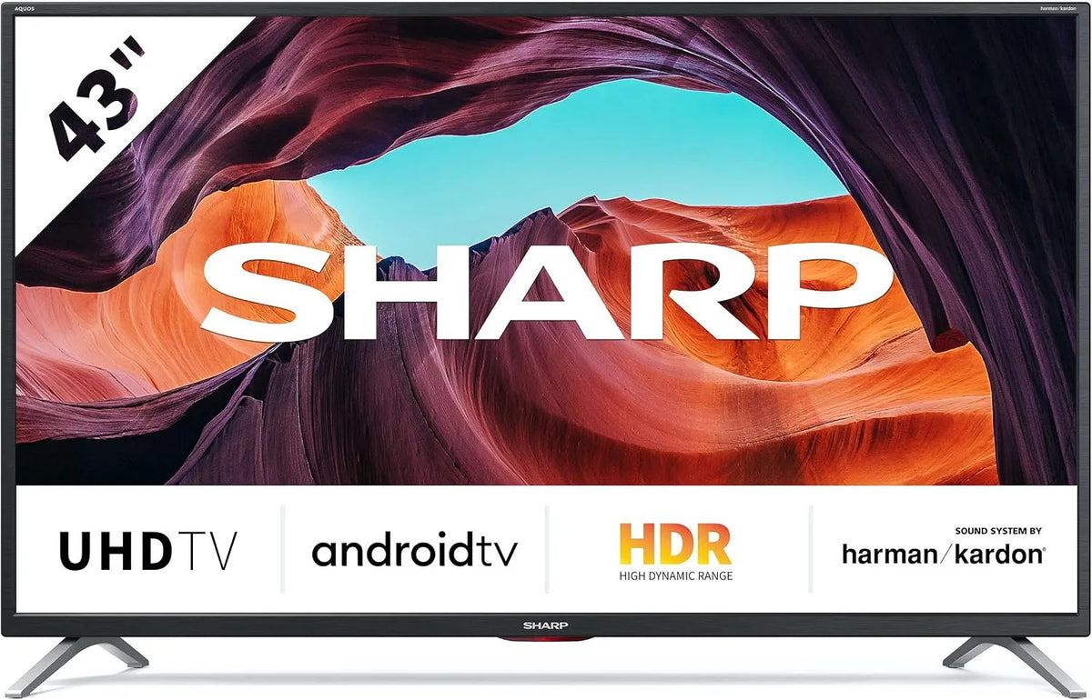 SHARP 43BL6EA, Televizory, Android TV 109 cm (43 palců) 4K Ultra HD LED TV (Smart TV, Harman Kardon, Google, Černá, 109 cm, 4K, 3840x2160