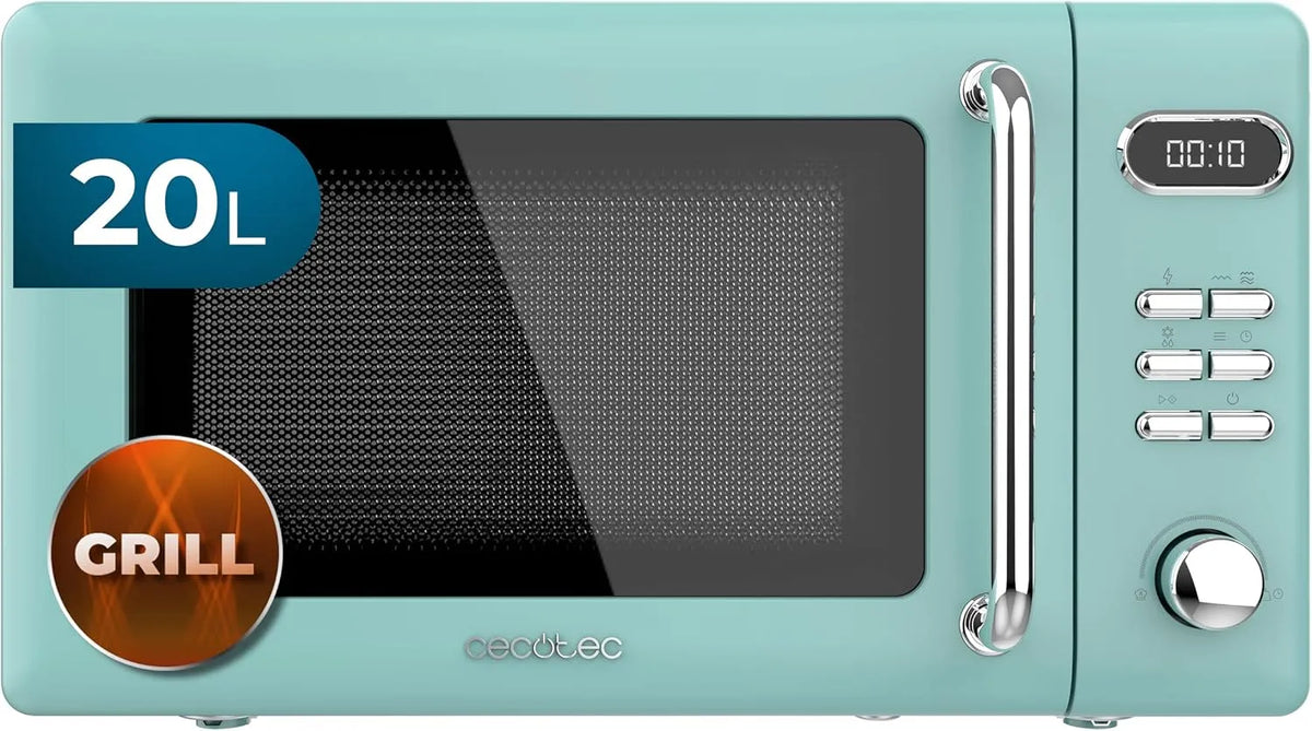 Cecotec, Mikrovlnné trouby s grilem, mikrovlnná trouba s Grill ProClean 5110 Retro Green, 20 L, 700 W digitální, Zelená, 700 W