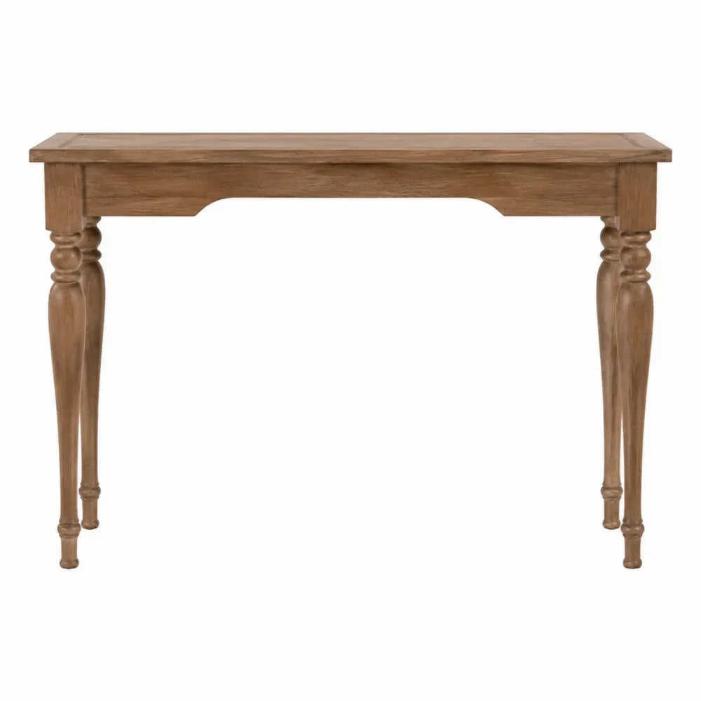 mesa consola de salón madera maciza color madera natural patas torneadas diseño clásico 120 cm
