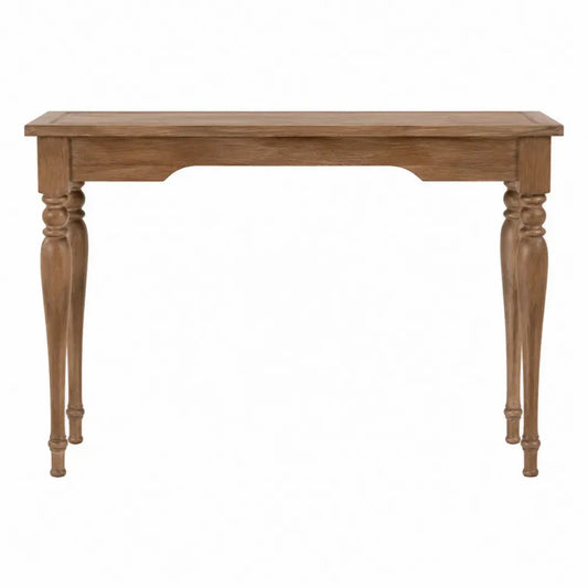 mesa consola de salón madera maciza color madera natural patas torneadas diseño clásico 120 cm