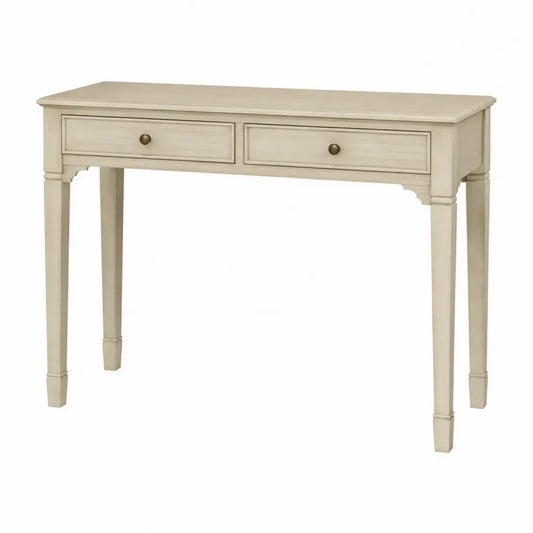 Mesa consola rectangular de MDF beige con 2 cajones y patas de madera 100 x 35 x 80 cm