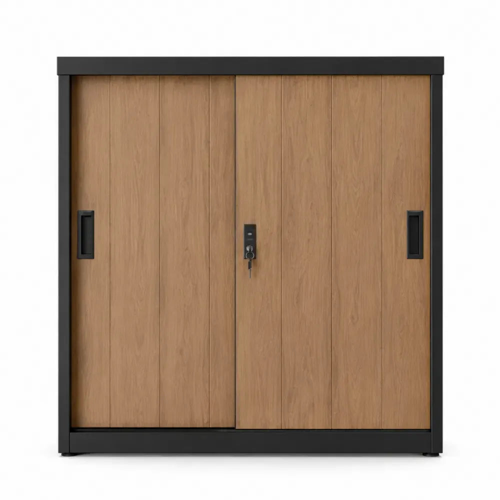 Armario de almacenamiento de garaje con puertas correderas 180x60x120 cm acero negro aglomerado MDF roble natural estructura rectangular