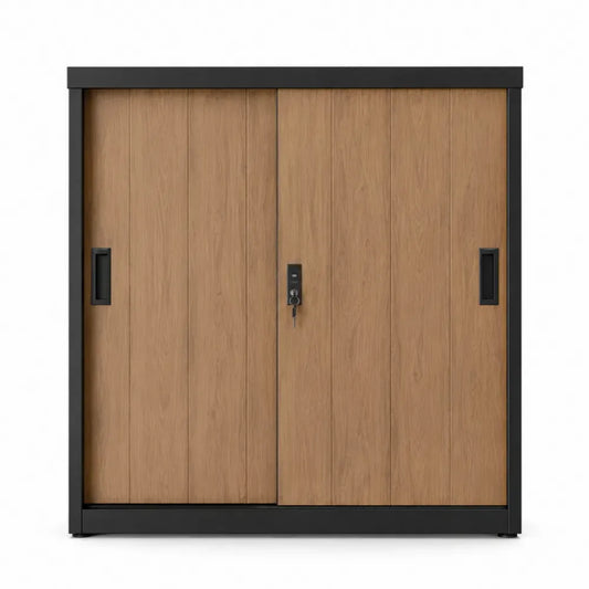 Armario de almacenamiento de garaje con puertas correderas 180x60x120 cm acero negro aglomerado MDF roble natural estructura rectangular