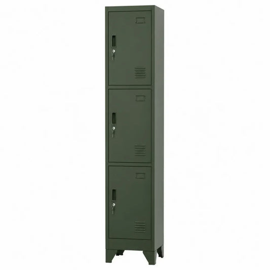 Armario metálico de almacenamiento tipo taquilla 180x38x45 cm acero verde industrial con tres puertas y cerradura de llave