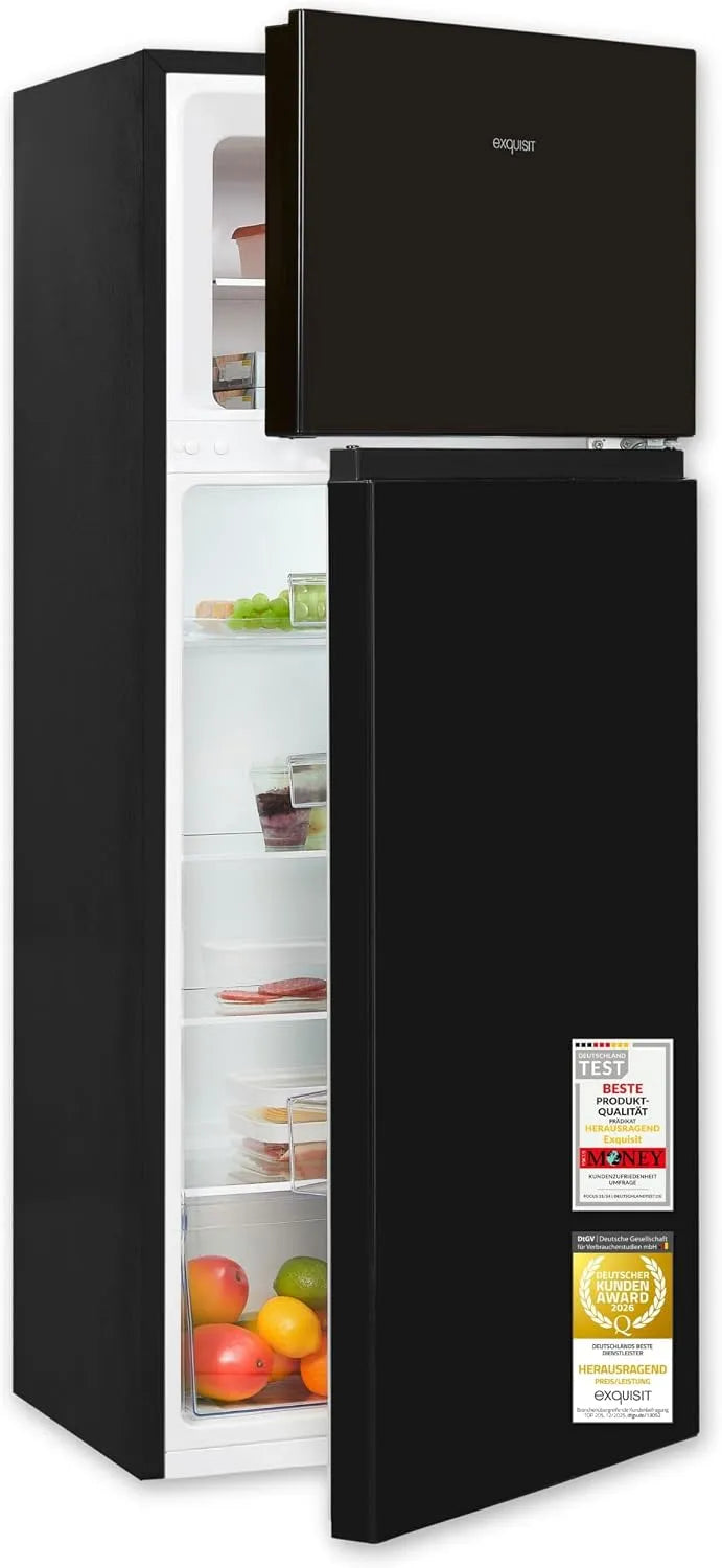 Exquisit, Kombinované chladničky s mrazákem, Expresní černá lednička s mrazákem - 206 L Freestanding, Černá, 206 L, 165 l, 41 L, 40 dB