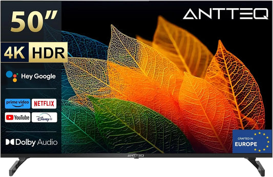 Antteq DVB-C/S/S2/T/T2 HDR10, Přenosné televizory, S50 Smart TV 50 palců (127cm) 4K UHD s Bluetooth, Dolby Vision &, Triple Tuner, Černá, 127cm