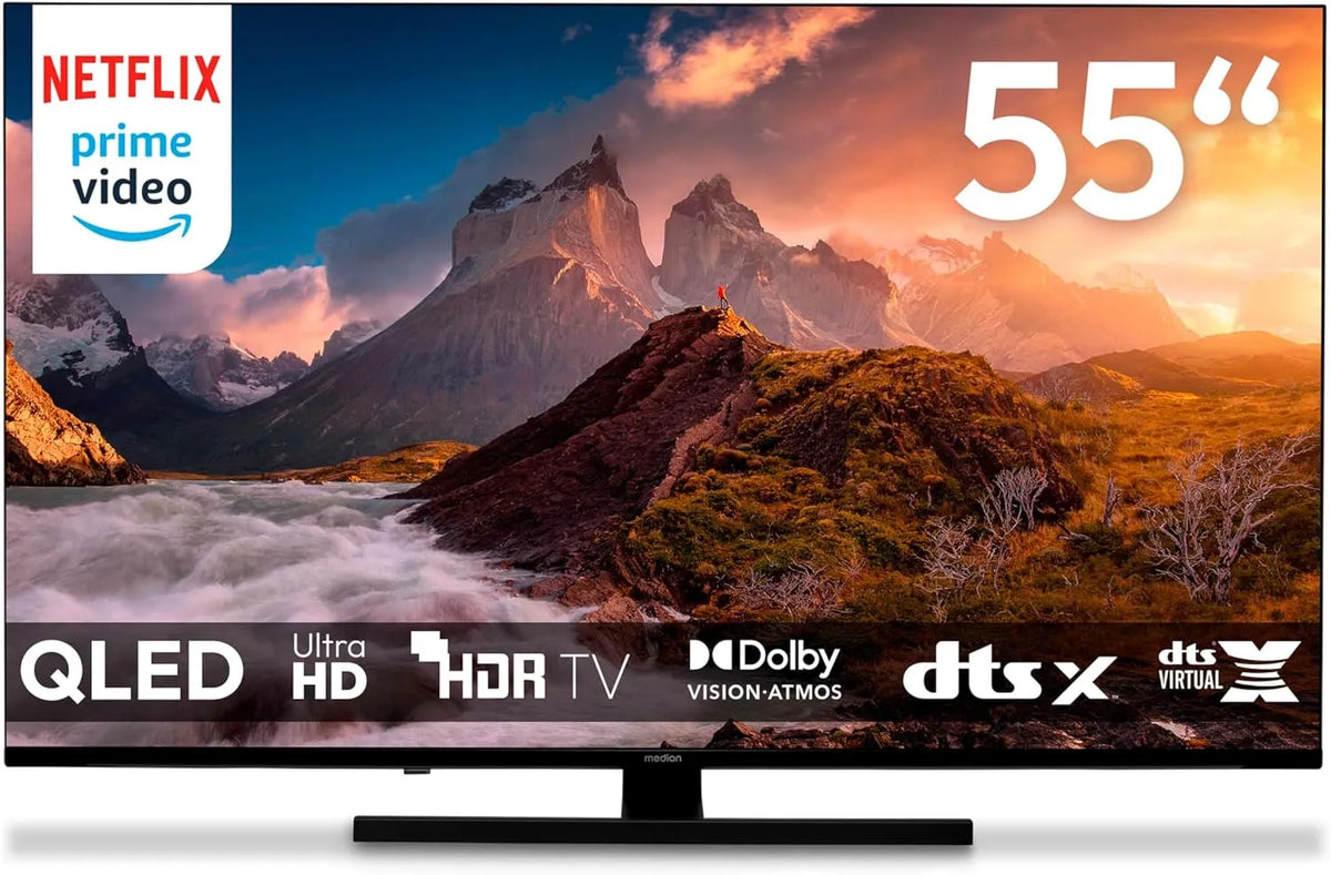 MEDION, Televizory, 138.8 cm (55 palců) QLED TV (Smart TV, 4K, Dolby Vision HDR, Prime Video, Disney, Černá, 138.8 cm, QLED, 840 x 2
