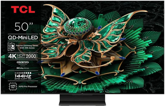 TCL 50C79K, Přenosné televizory, 127cm 4K QD Mini Pro 144Hz LED TV s Google a Dolby Atmos Soundsystem, Černá, 127cm, 4K, 144Hz