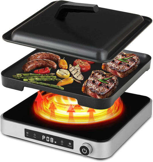 COOKTRON, Elektrické vařiče, Nádoba na náplň s roštovou deskou a krytem - 2000W jednoplošná indukční plotýnka, Černá, 2000W, 2kg