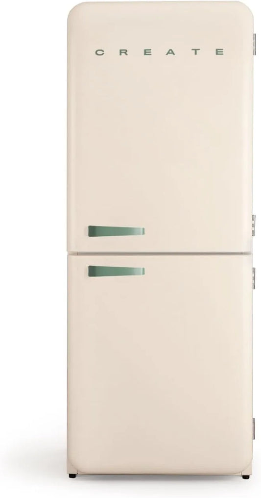 CREATE, Kombinované chladničky s mrazákem, / RETRO FRIDGE COMBI 185 SAGE / Combi lednice s mrazákem 401L ve smetanové bílé, Bílá, 401L, 190W