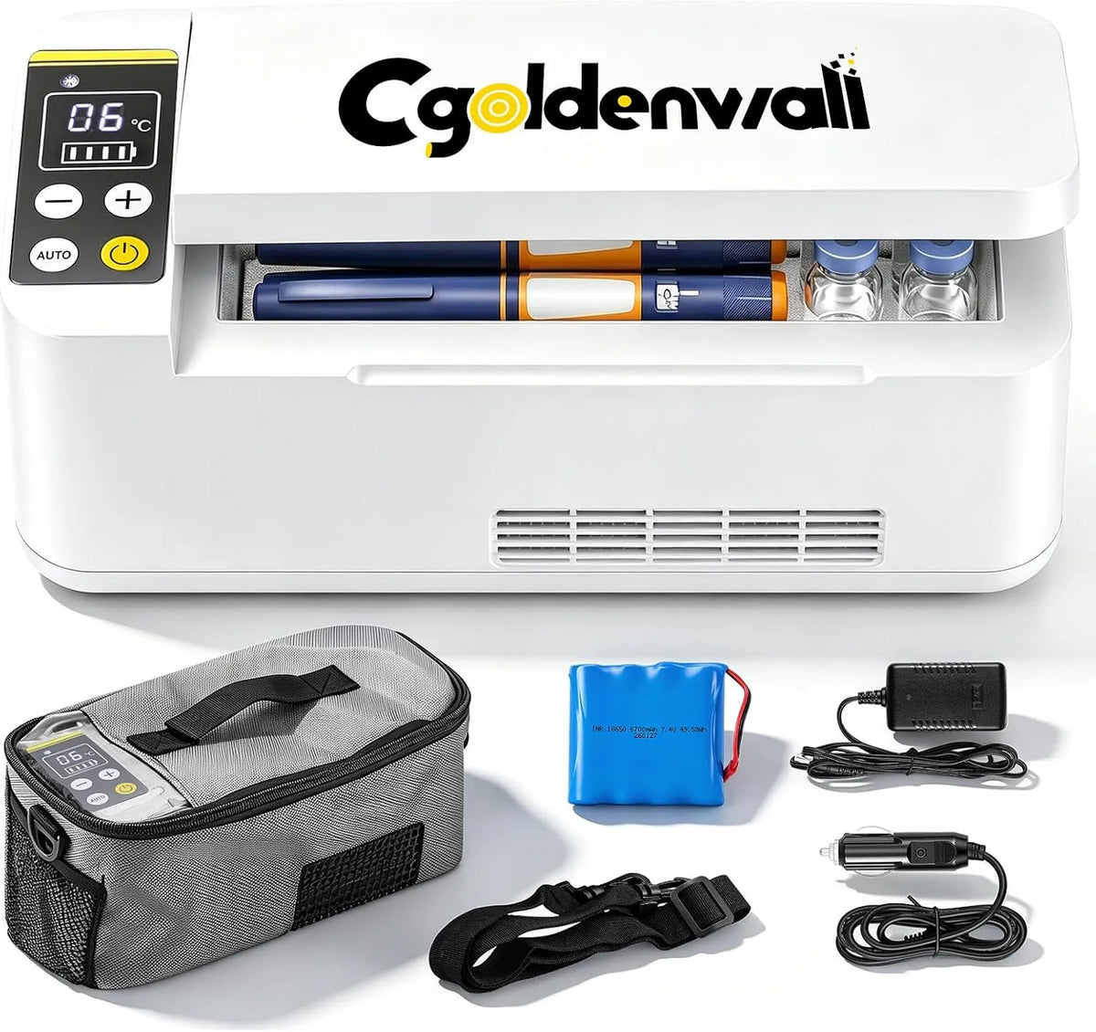 CGOLDENWALL, Chladničky, Insulinum Cooling Box Elektrická 6H, 2- 20 ° C Nastavitelná, bílá (akumulátor 1), Bílá, 12V, 18 × 7, 3 × 3, 1 cm