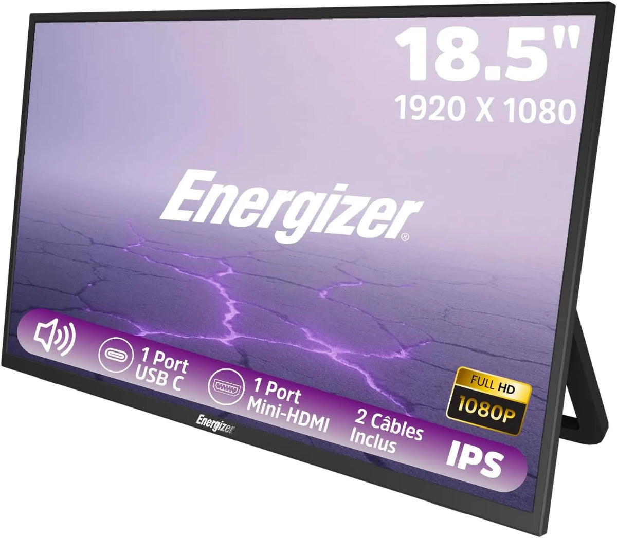 Energizer 5/TV PC/MacBook/Xbox/PS4, Monitory, 18, 5 palcový LCD IPS Full HD (1920 x 1080) 100 Hz USB-C porty + Mini HDMI s, Černá, Full HD