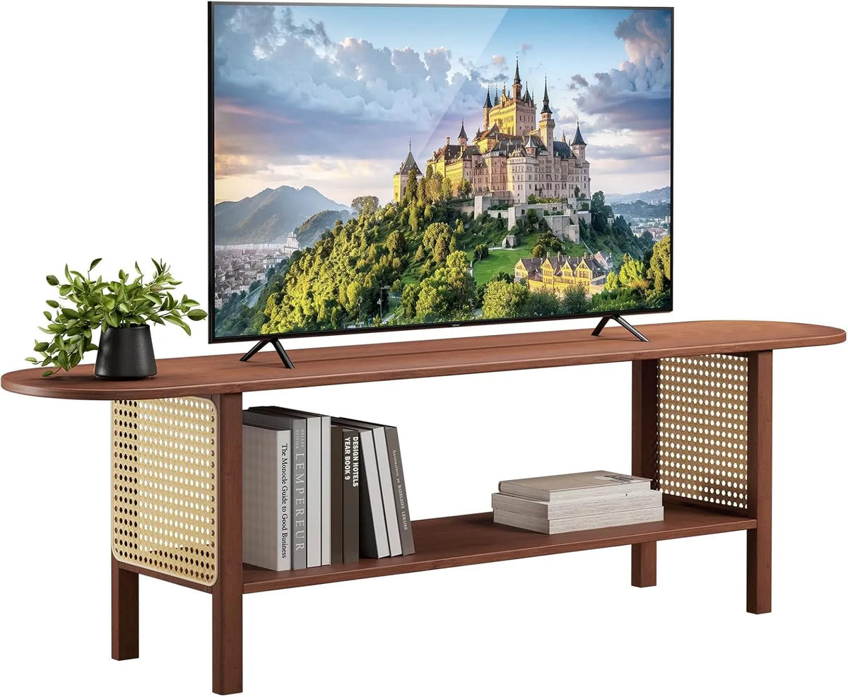 HollyHOME 2-patro, TV stolky a nízké skříňky, TV box Bamboo TV bowling rattan 140cm TV box TV lavička TV Tish TV stůl pro, Šedá, 140cm, 30cm