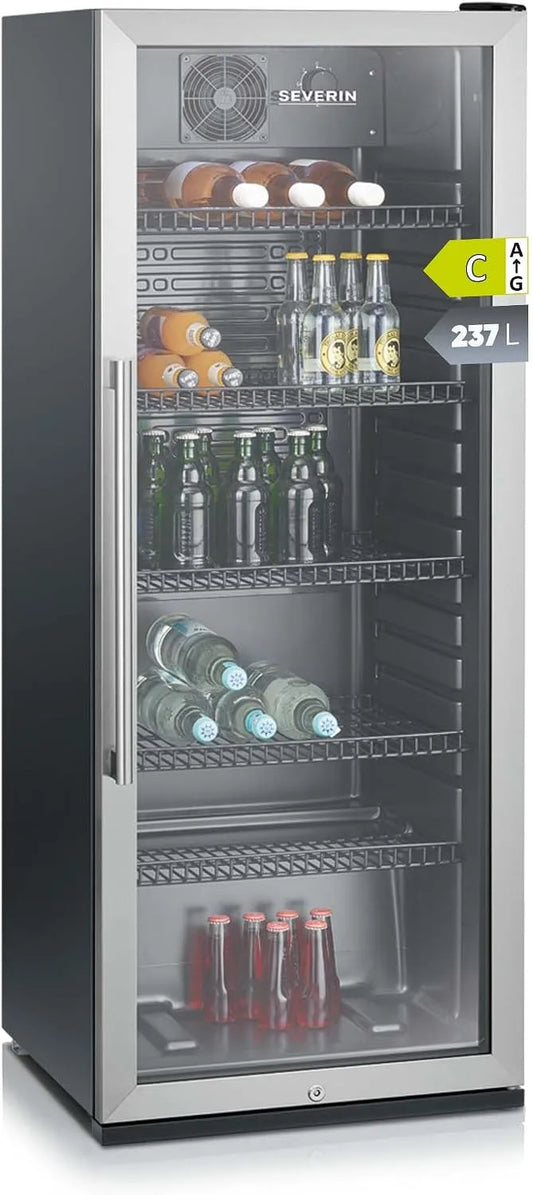 SEVERIN, Nápojové chladničky, Lahvička, s integrovaným zámkem a LED osvětlením, 237 L užitečné kapacity, černá, 237 L