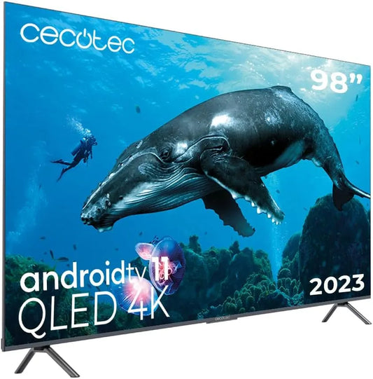 Cecotec VQU30098 TV98, Televizory, + QLED 'Smart TV V3 + series +, 4K UHD, Android TV11, Bezrámové, Google Voice, Černá, QLED, 98 ', 4K, 60 W