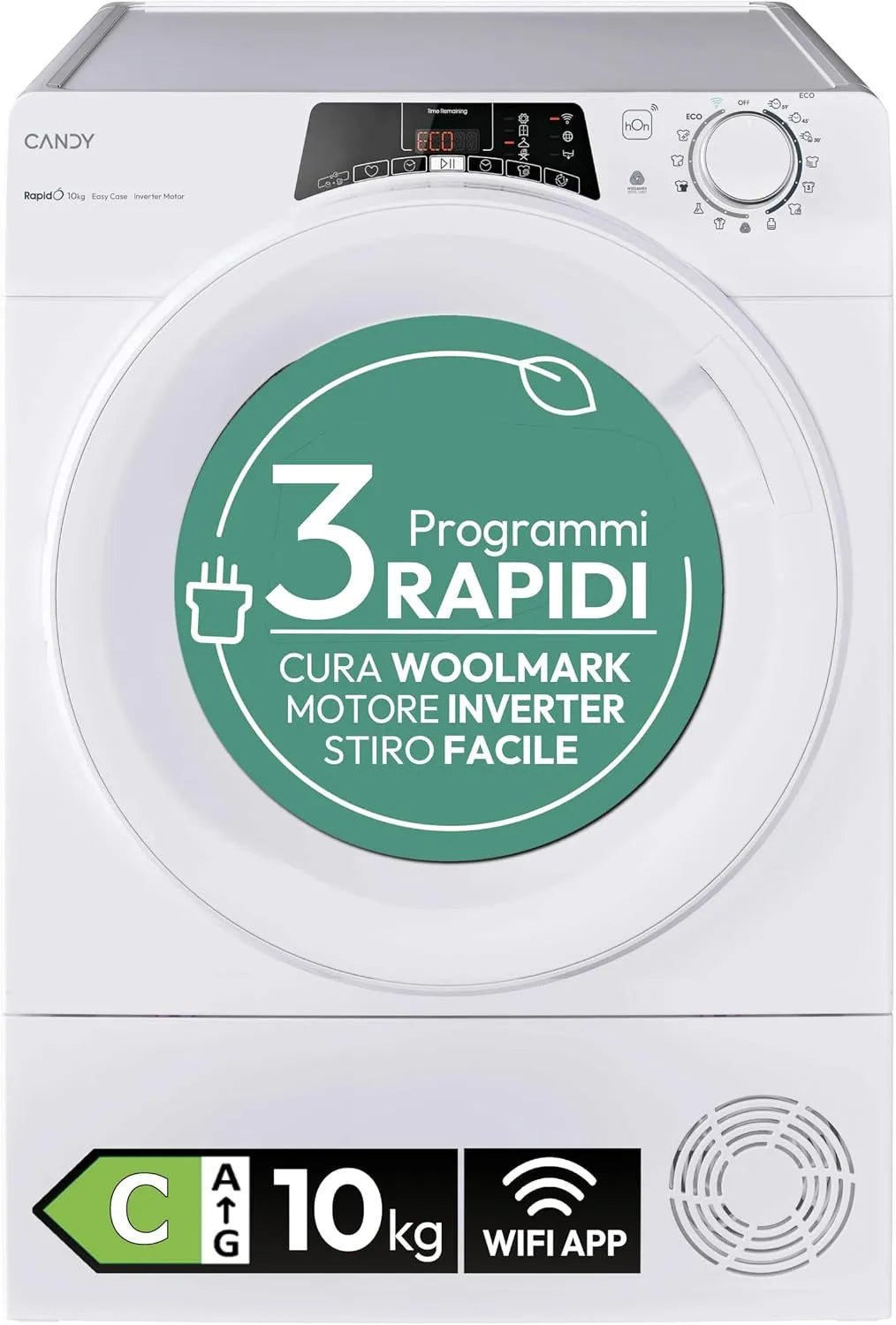 CANDY EH10N3TE-S, Sušičky s tepelným čerpadlem, Rapidó RO, sušička na oblečení, 10 kg, tepelná čerpadla, motor měniče, Bílá, 85 x 59