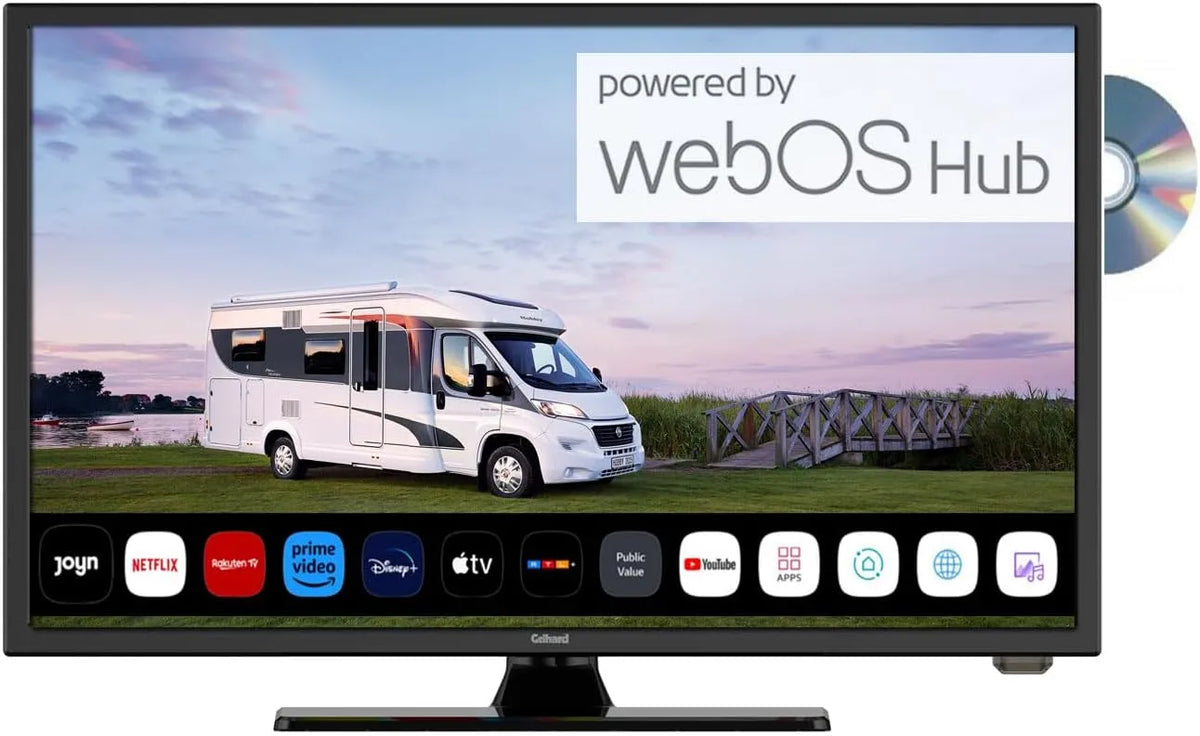 Gelhard 230Volt DVB-S2/C/T2, Přenosné televizory, GTV1956 LED Smart TV Webos s DVD a Bluetooth DVB-S2 / C / T2 pro 12V a 230V WLAN, Černá, 230V