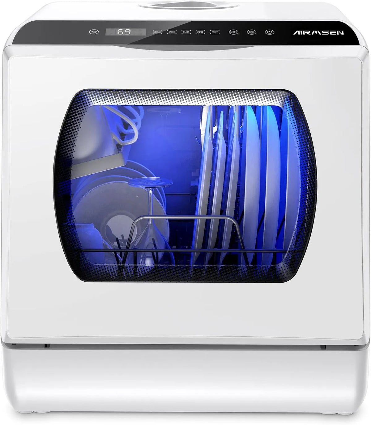 AIRMSEN, Stolní myčky nádobí, Mini myčka nádobí stůl myčka s 5 + 1 programy 5L vodní nádrž, 2 způsoby, jak, Bílá, 5L, 8 x 42, 5 cm, 26 cm