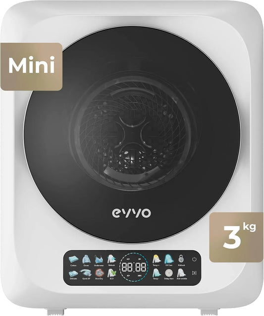 EVVO, Pračky a sušičky, Vysoušeč oblečení Mini S4, přenosný, 3 kg, kompaktní design, dotykový panel, UV, Bílá