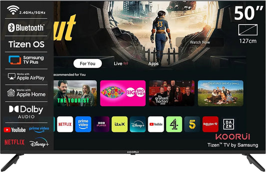 KOORUI DVB-C/S/S2/T/T2 K50Q1UQ-T8, QLED TV 50 palců (126 cm), 4K Smart TV poháněný Tizen, s HDR 10, Dolby Digital, Černá, QLED, 126 cm, 4K, 60Hz